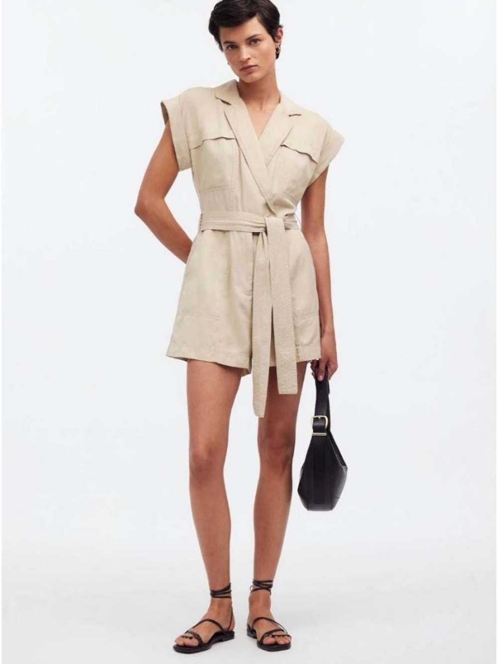Madewell Tie-Waist Romper Beige